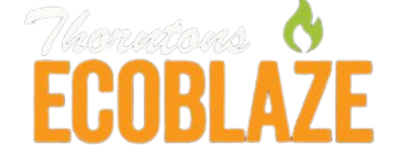EcoBlaze logo with orange text and green flame icon on a white background